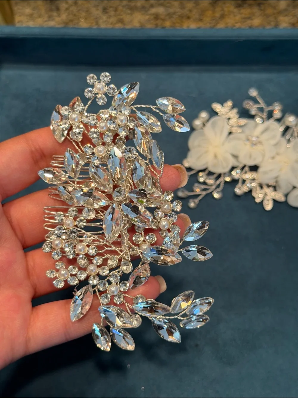 Bridal Hair Comb Set - Ivory Floral & Silver Crystal Accents